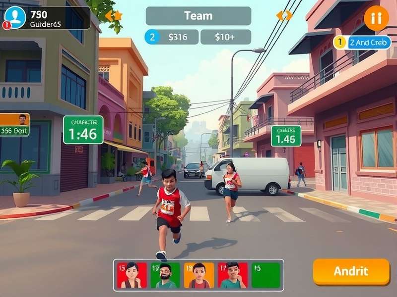 Relay Runners India gameplay screenshot showing characters running through Indian streets